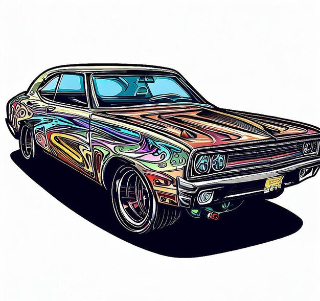 Us muscle car illustrazione vettoriale immagine sfondo icona avatar emoji