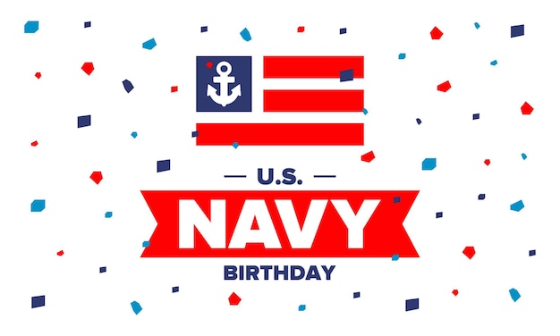 미국 해군 생일 휴일 미국 애국적인 디자인 앵커 기호 벡터 포스터