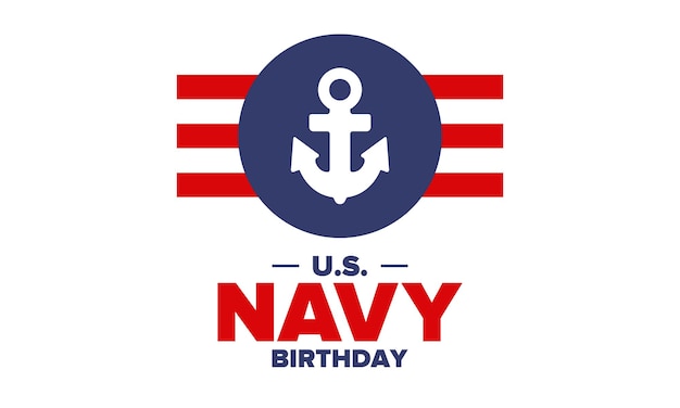 US NAVY birthday Holiday in United States Patriotic design Anchor symbol Vector poster