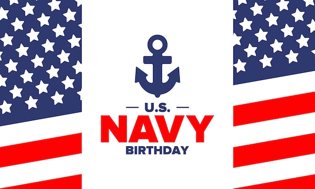 US NAVY birthday Holiday in United States Patriotic design Anchor symbol Vector poster