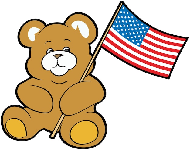 Vector us patriotic teddy bear holding american flag