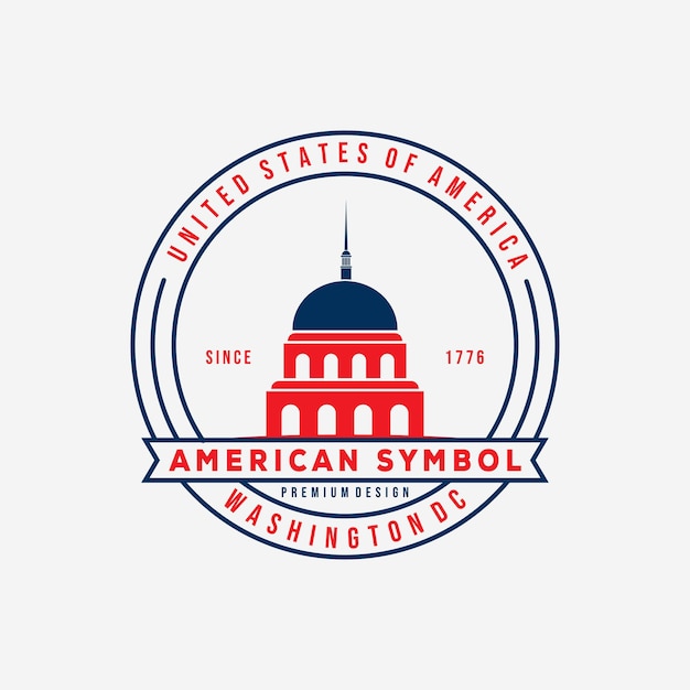 Disegno dell'illustrazione di vettore del logo del distintivo del campidoglio di washington degli stati uniti. simbolo americano