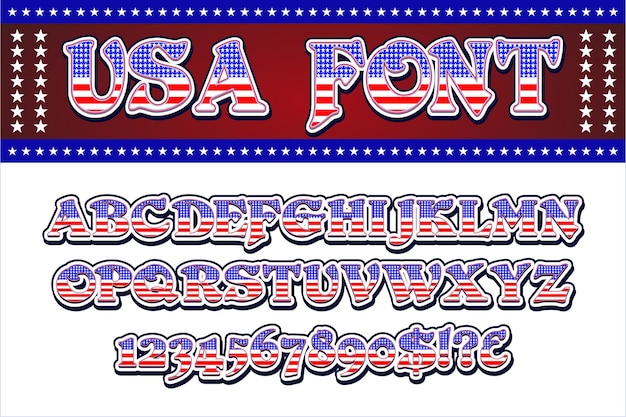 USA 3d gestileerd lettertype met nationale vlagkleuren