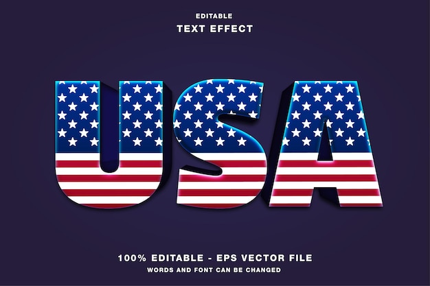 Usa 3d with flag pattern editable text effect