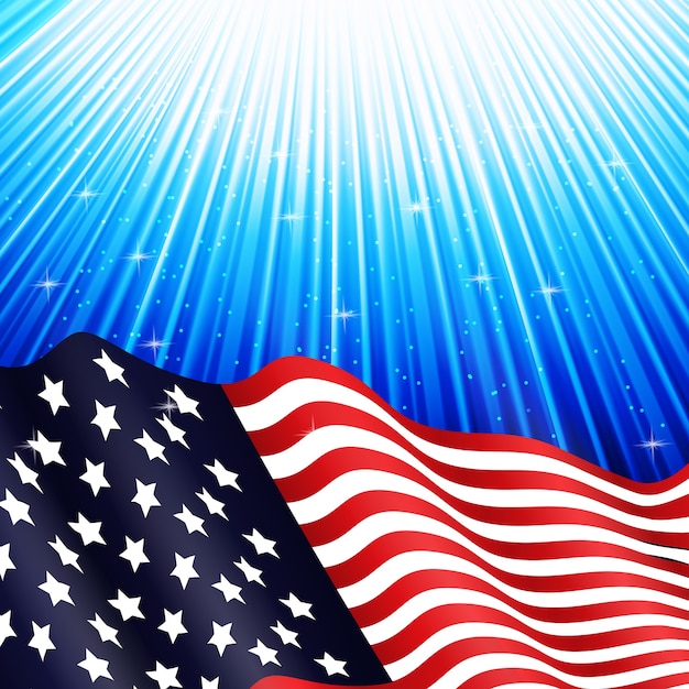 Usa of america flag with bright sunshine