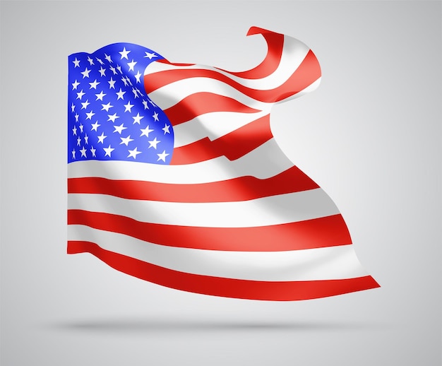 Usa, america, vector flag with waves and bends waving in the wind on a white background.