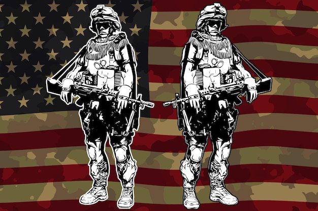 USA Black and White Veteran Vector