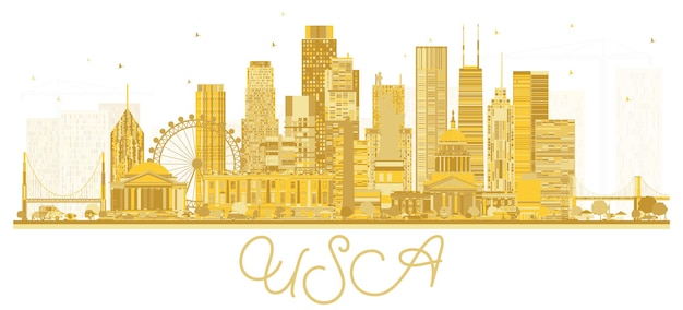 Vector usa city skyline silhouet met gouden wolkenkrabbers en monumenten vectorillustratie