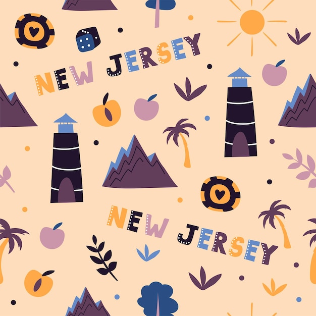 USA collection. Vector illustration of New Jersey theme. State Symbols - seamless pattern