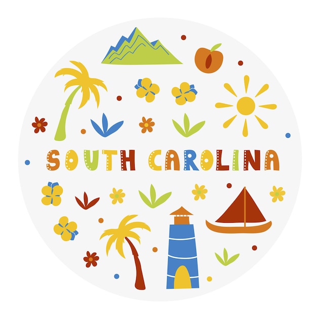 USA collection. Vector illustration of South Carolina theme. State Symbols