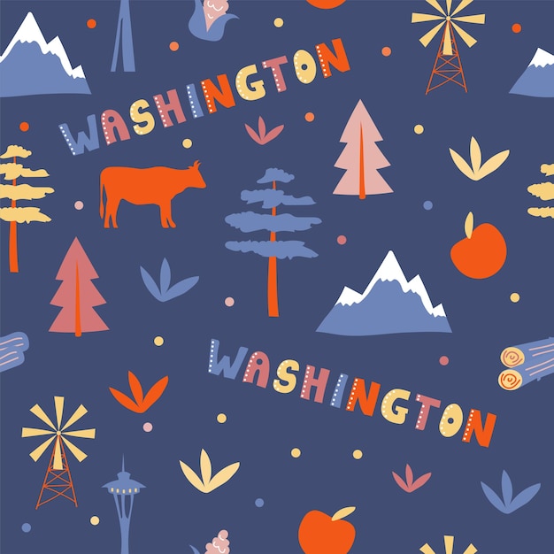 USA collection. Vector illustration of Washington theme. State Symbols - seamless pattern