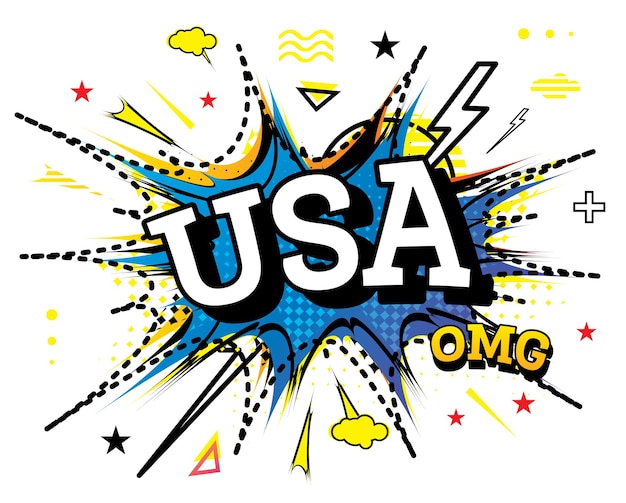 Vector usa comic text in pop art style isolated on white background