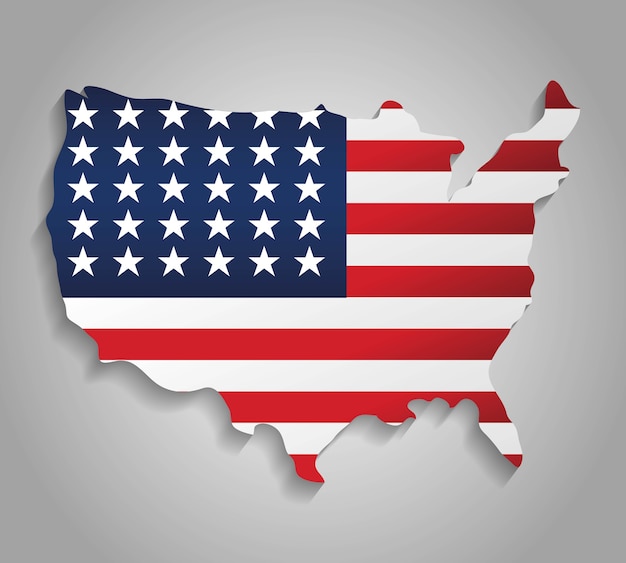 usa country map icon with usa flag colors