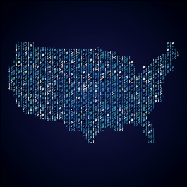 Usa country map made from digital binary code