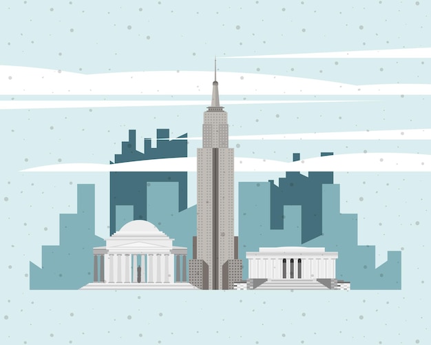 Vector usa famous monuments cityscape scene