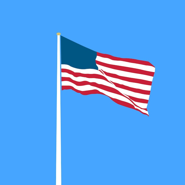 USA flag on a blue sky background in cartoon style for print and design Vector illustration