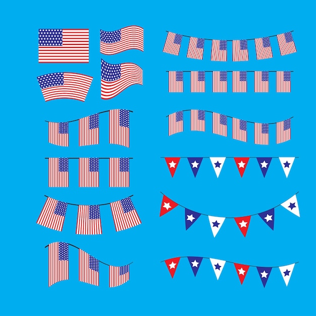 The usa flag bundle set vector image for celebration or 4 july png image holiday conceptxa