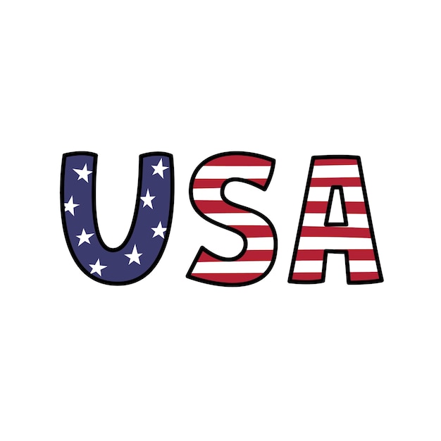Vettore illustrazione vettoriale del doodle della bandiera degli stati uniti simbolo degli stati uniti d'america stile carino e divertente disegnato a mano della bandiera sventolante