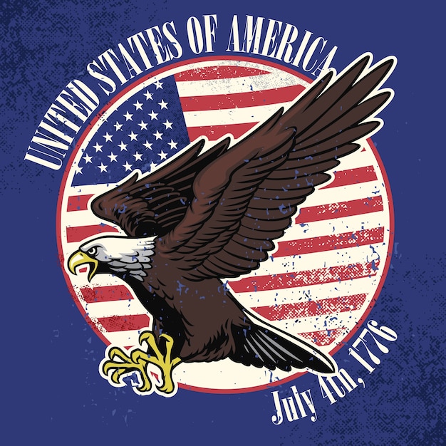 Vector usa flag and eagle with dirty texture