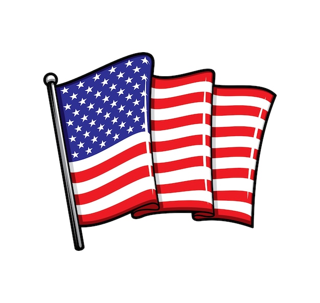 USA flag on flagpole isolated vector icon