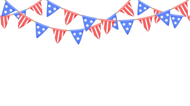 USA flag garland. US patriotic pennants repeating chain. American party bunting decoration