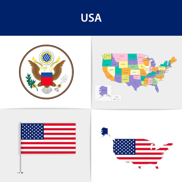 アメリカの国旗の地図と紋章