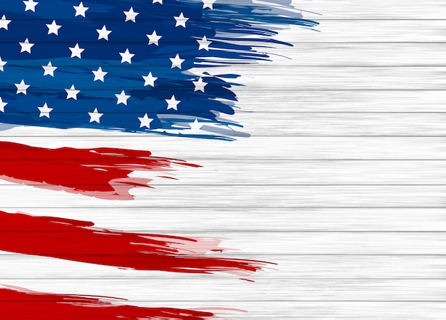 Vector usa flag paint brush on white wood background