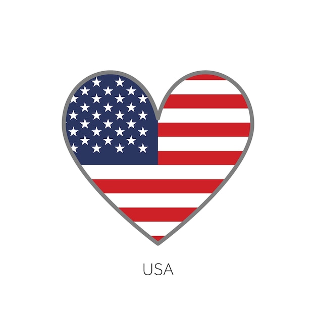 Icona vettore a forma di cuore di amore romantico della bandiera degli stati uniti