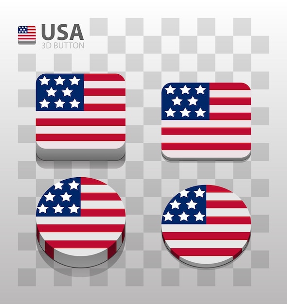 USA flag. Square and Round 3d Button. Vector