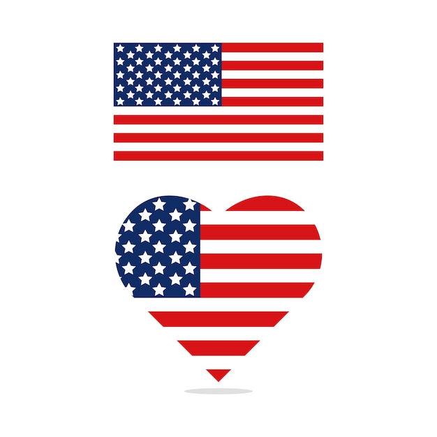 USA flag vector in heart and square shape