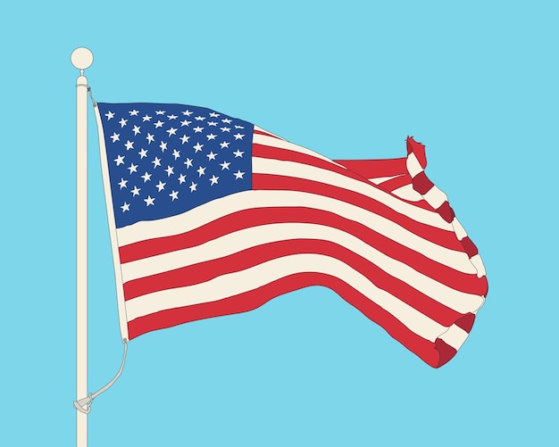 Vettore bandiera usa che sventola nel vento bandiera americana che sventola bandiera del vettore degli stati uniti d'america