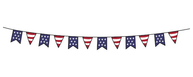 USA flags bunting streamer Vector doodle illustration 7월 4일 독립기념일을 위한 미국 국기 디자인 요소 스타일의 장식 파티 배너