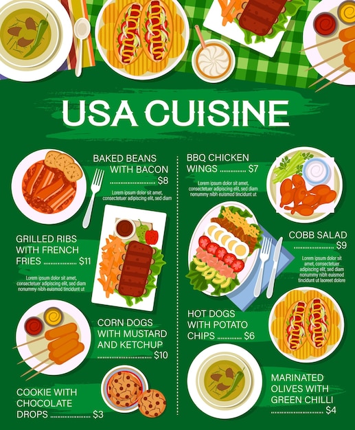 Usa food restaurant dishes menu page template