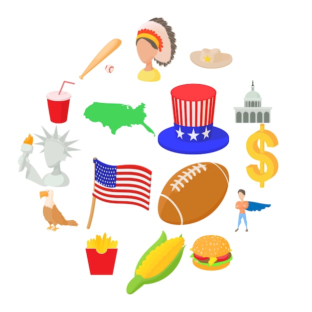 Usa icons set, cartoon style