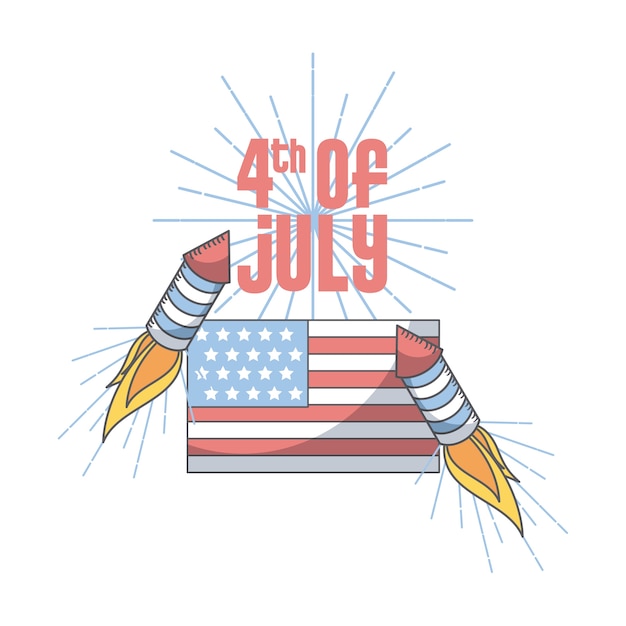 Vector usa independence day card with firework rockets icon