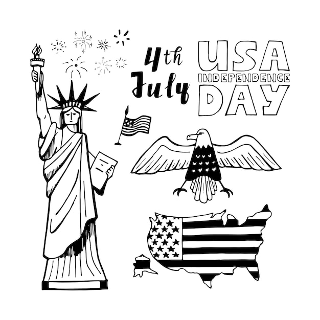 Vector usa independence day doodle set 4th of july vector illustration