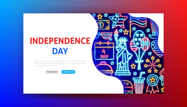 USA Independence Day Neon Landing Page