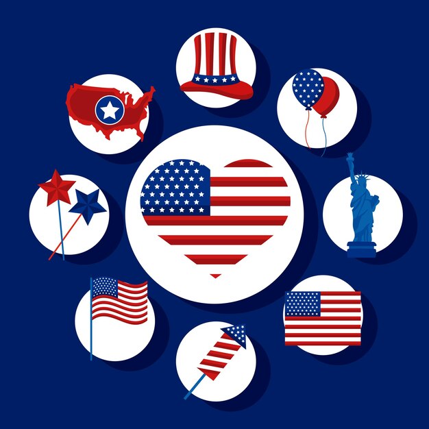 Vector usa independence day set icons