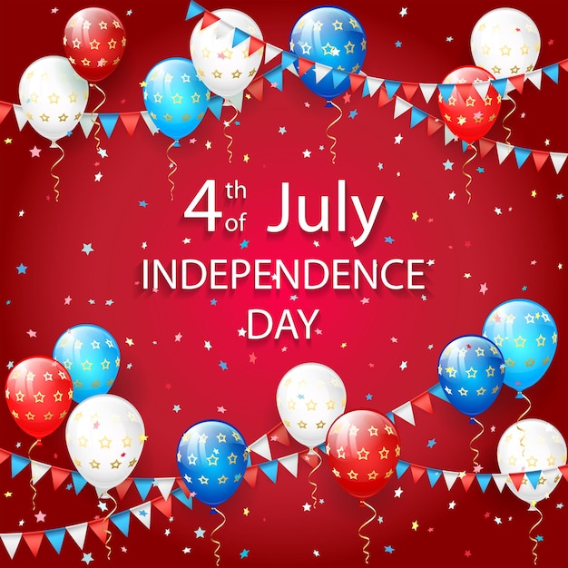 USA Independence day Theme 4th of july with flying colorful balloons pennants and confetti illustration