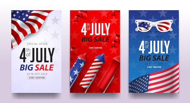 Usa independence day verkoop promotie reclame sjabloon voor spandoek. 4 juli viering poster sjabloon.