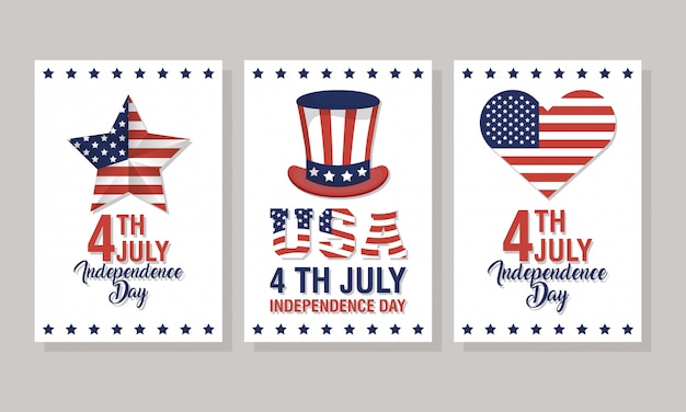 Vector usa independence day with flag and icons