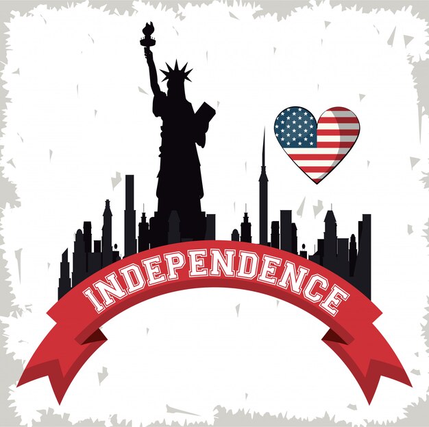 Vector usa independence day with ny cityscape and flag 