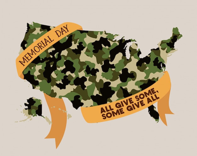 Vector usa kaart met camouflage en tape van herdenkingsdag embleem