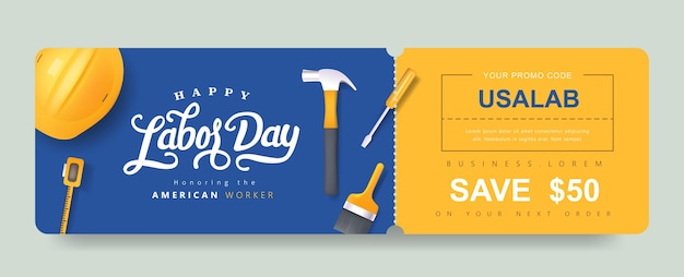 Vector usa labor day gift promotion coupon banner background. elegant labor day voucher .