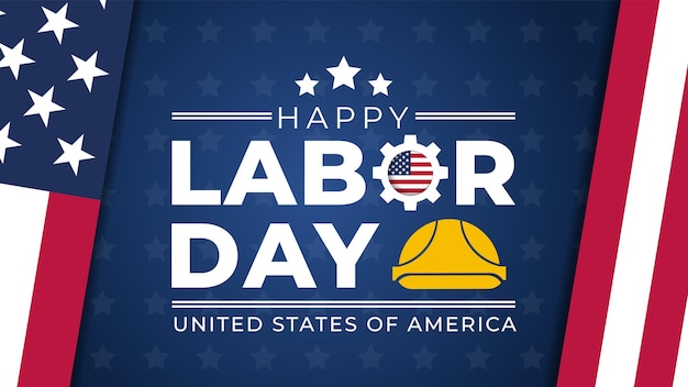 USA Labor Day greeting card with blue background in United States national flag colors and hand lettering text Happy Labor Day Vector illustration