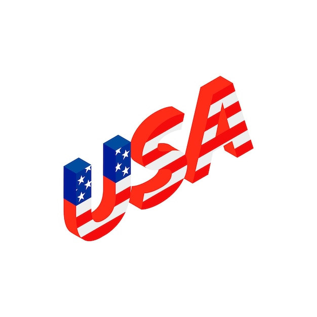 ベクトル アメリカ国旗テクスチャ等尺性 3 d アイコンと白い背景の上のアメリカの文字