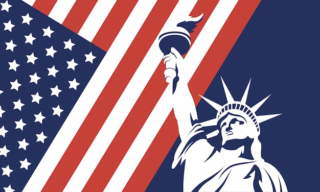 7月4日の旗を持つアメリカ自由の女神