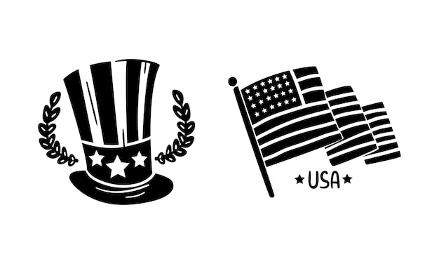 Vector usa logo badges set american national symbols patriotic national independence day black emblems stickers vector illustration
