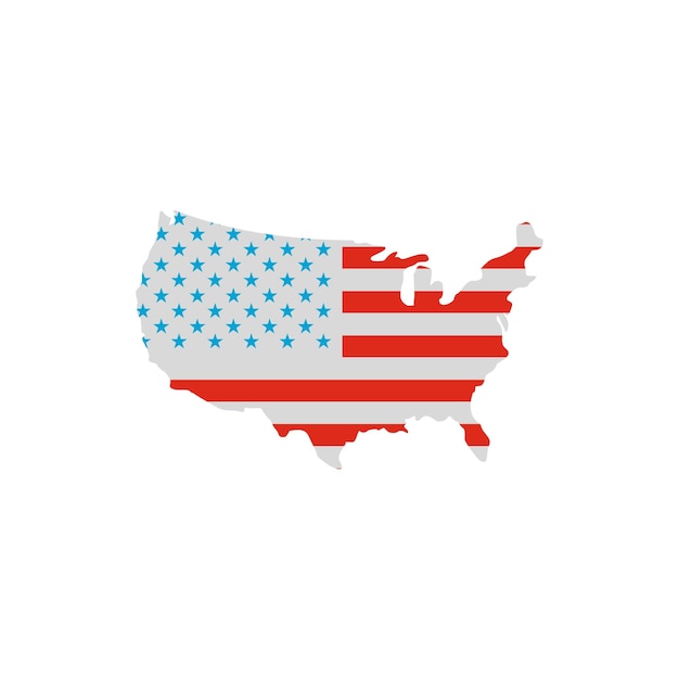 USA map in american flag colors icon in flat style on a white background