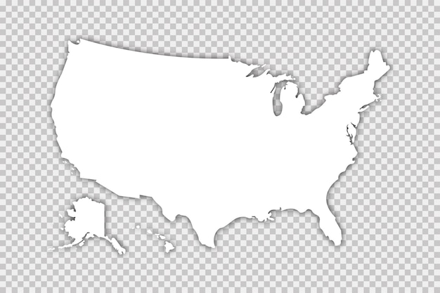 Vector usa map vector isolated illustration with shadow on transparent background. web banner for concept design. united states map. usa silhouette. eps 10